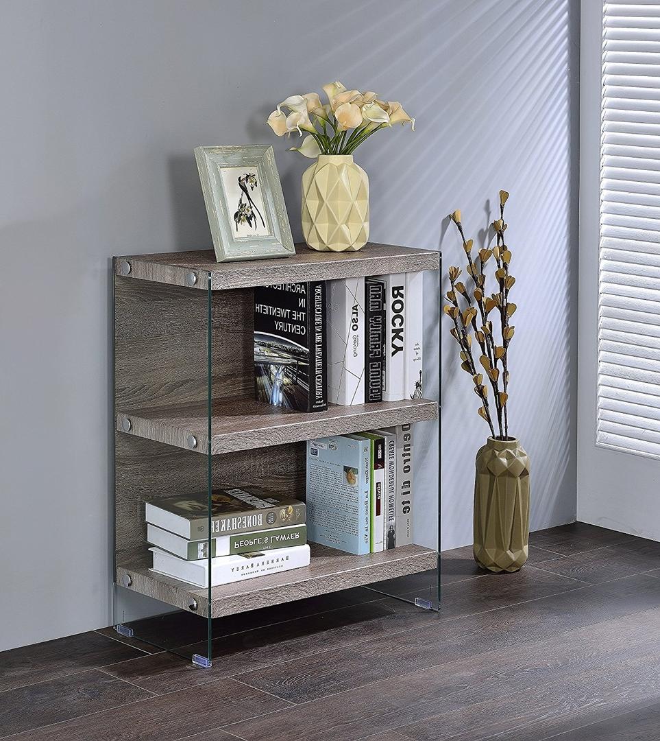 24" X 12" X 30" Clear Glass And Gray Oak  Bookcase