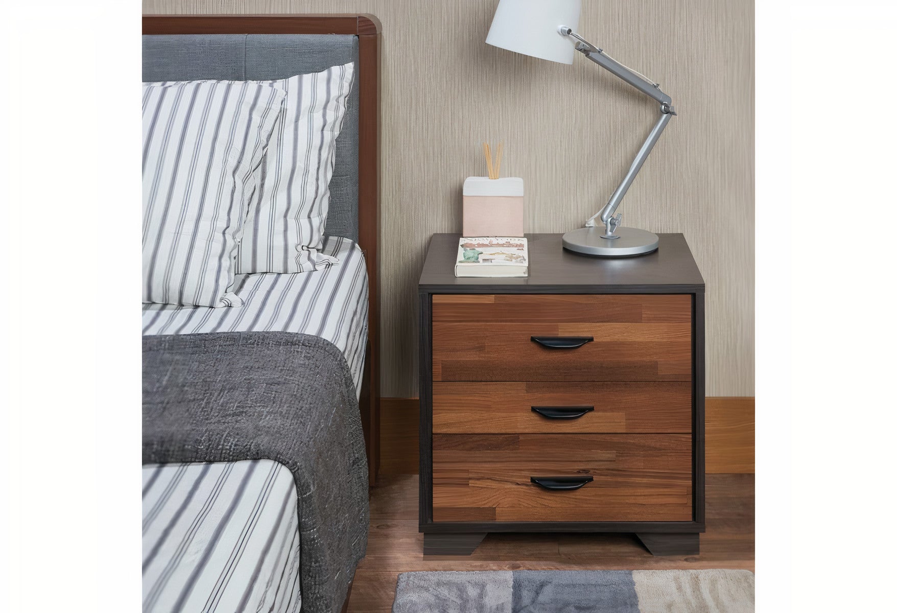 19.69" X 15.75" X 18.9" Walnut And Espresso Particle Board Nightstand