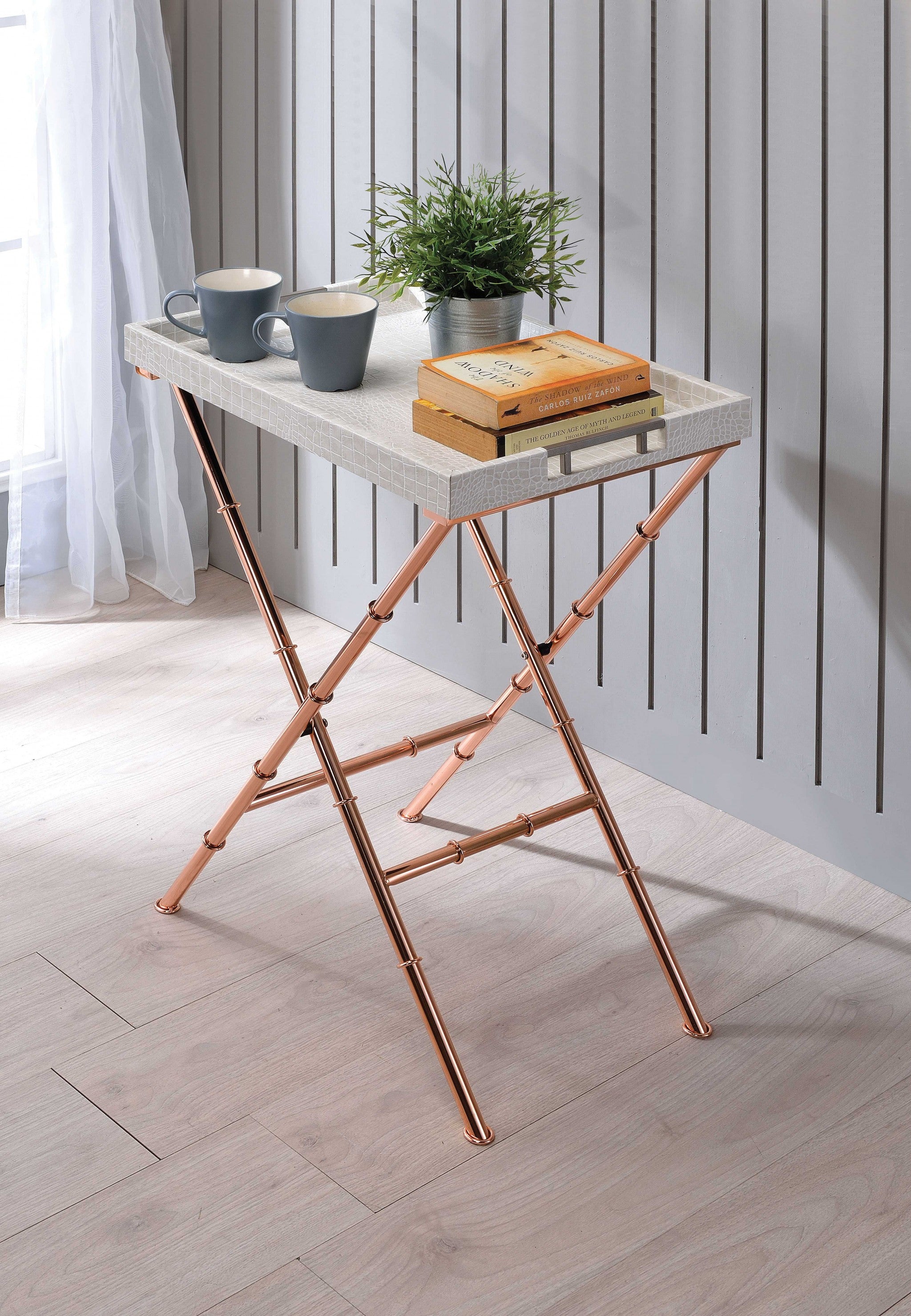 24" X 15" X 31" Ivory Wood Tray Table