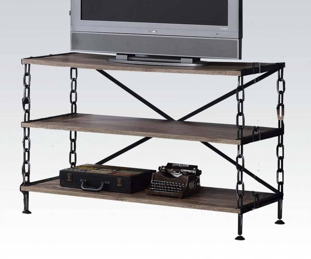 48" X 18" X 31" Rustic Oak And Antique Black Tv Stand