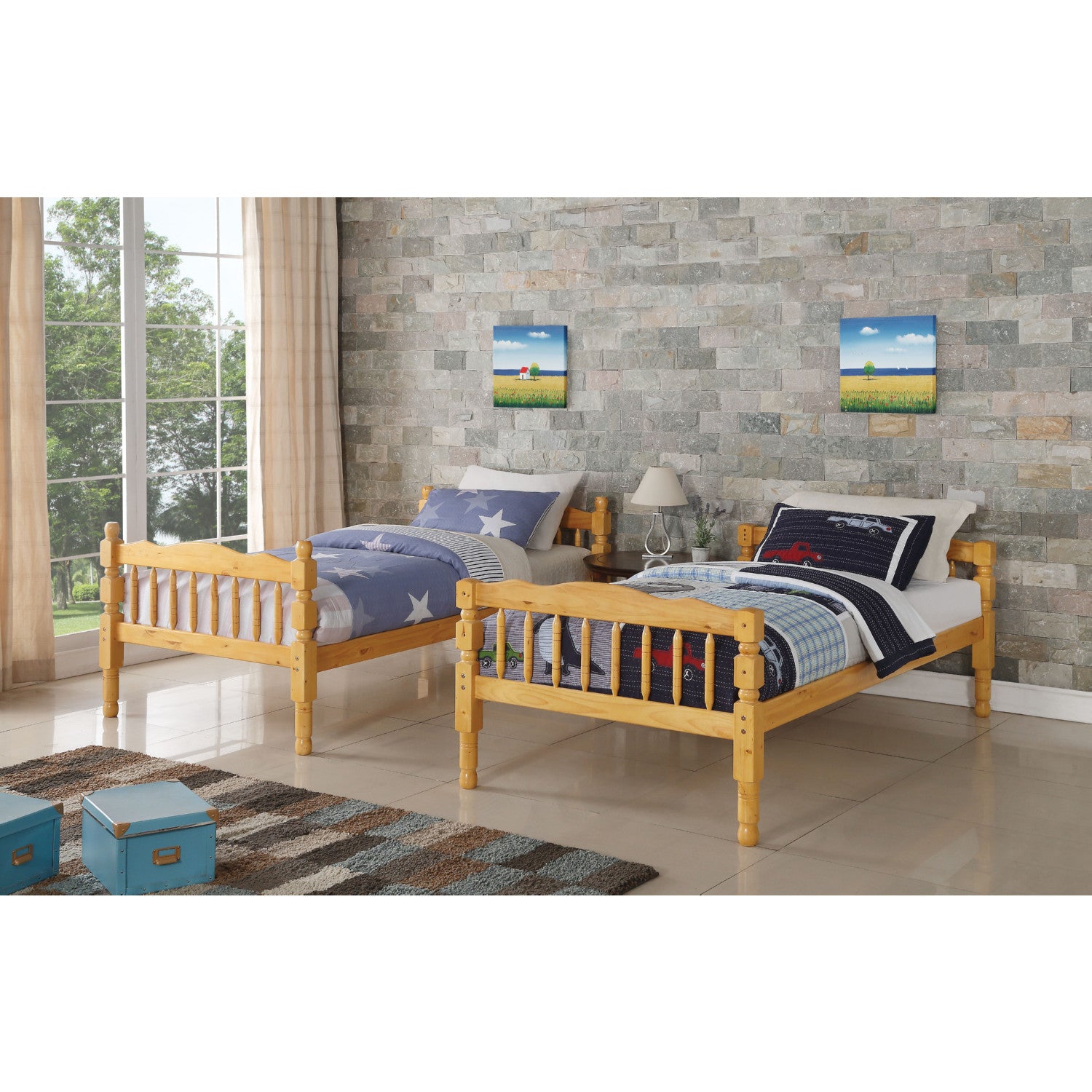 81" X 43" X 60" Twin Over Twin Natural Pine Wood Bunk Bed