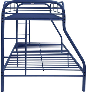 84" X 62" X 65" Twin Xl Over Queen Blue Metal Tube Bunk Bed