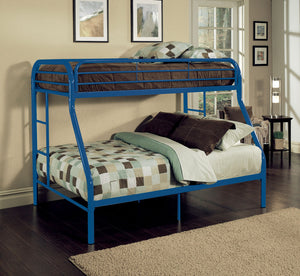 84" X 62" X 65" Twin Xl Over Queen Blue Metal Tube Bunk Bed