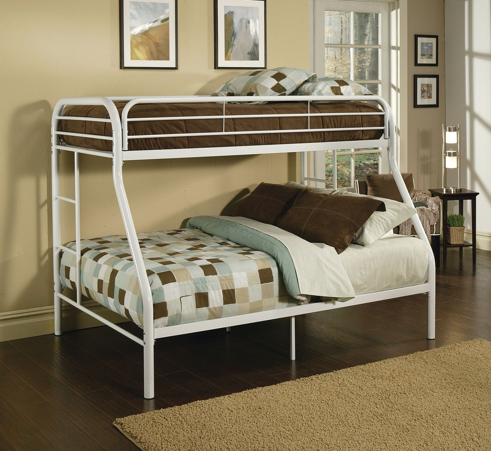78" X 54" X 60" Twin Over Full White Metal Tube Bunk Bed