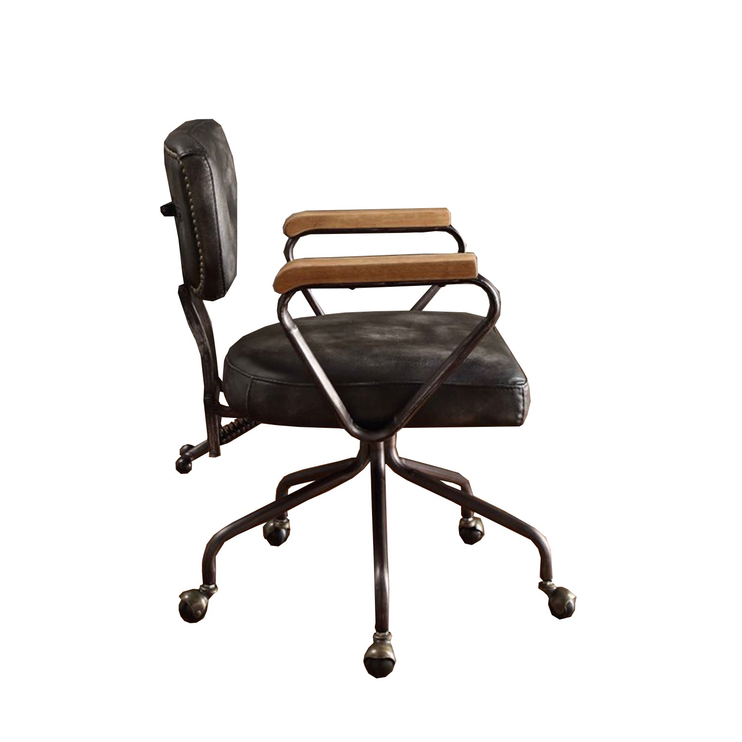 24" X 25" X 32" Vintage Black Top Grain Leather Office Chair
