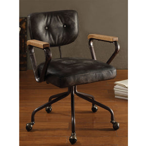 24" X 25" X 32" Vintage Black Top Grain Leather Office Chair