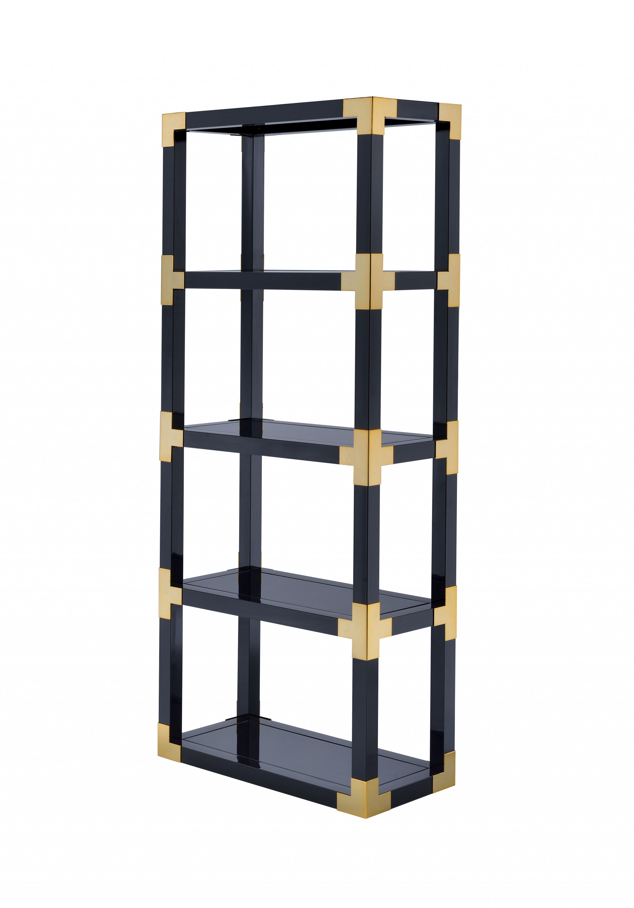 32" X 15" X 77" Gold, Black High Gloss And Black Mirror Bookcase