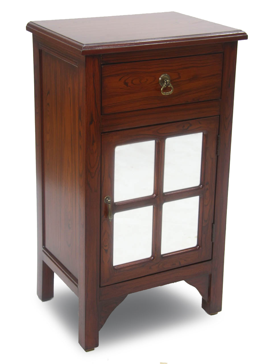 18" X 13" X 30" Mahogany Veneer MDF  Wood  Mirrored Glass Cabinet with a Drawer and a Door