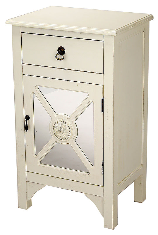 18" X 13" X 30" Antique White MDF  Wood  Mirrored Glass Cabinet with a Drawer and a Door