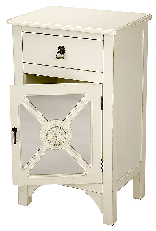 18" X 13" X 30" Antique White MDF  Wood  Mirrored Glass Cabinet with a Drawer and a Door