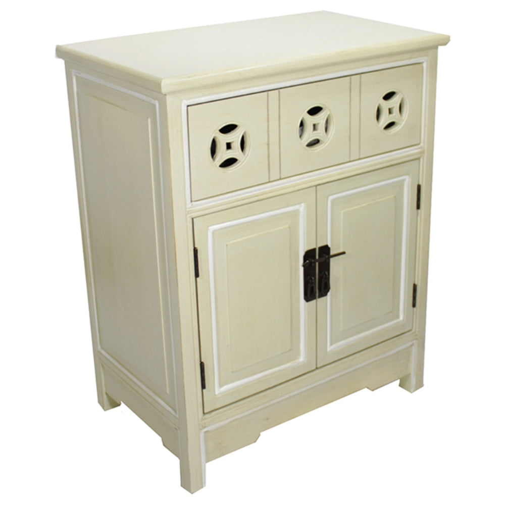 24" X 15" X 30" Beige MDF  Wood Sideboard with a Drawer   Doors and Circle Link Cutouts