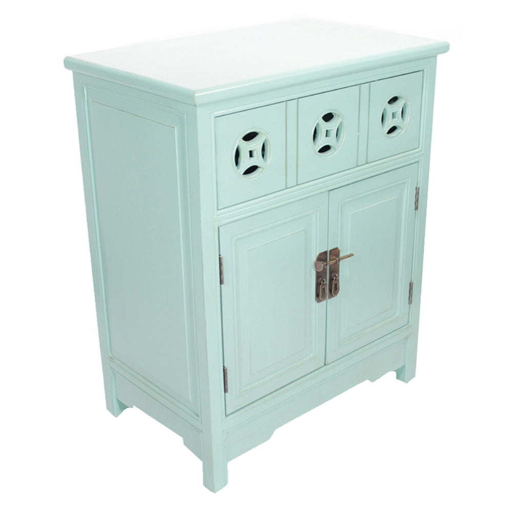 Aqua MDF Sideboard with a Single Door and 3 Circle Link Cutouts