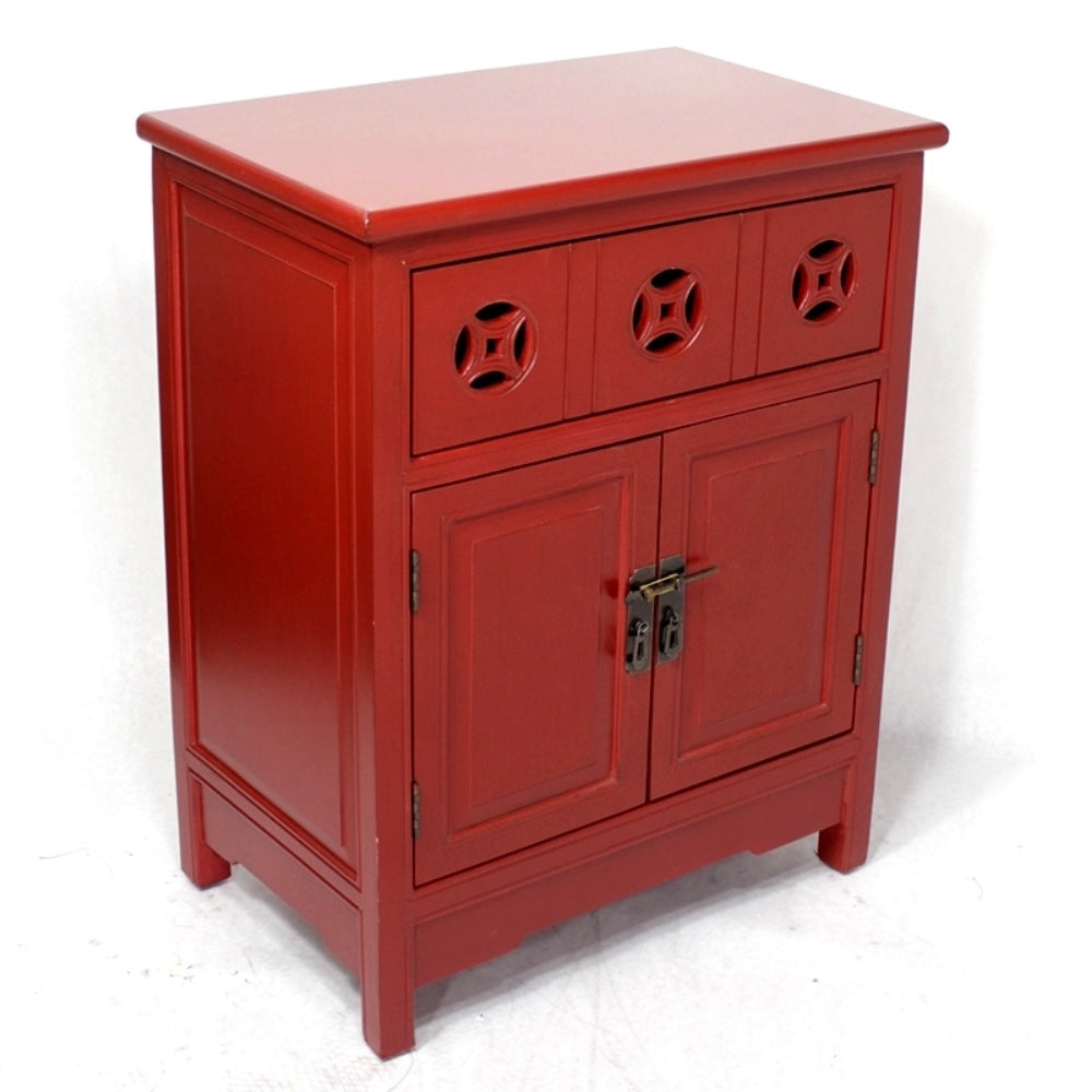 24" X 15" X 30" Red MDF  Wood Sideboard with a Drawer   Doors and Circle Link Cutouts