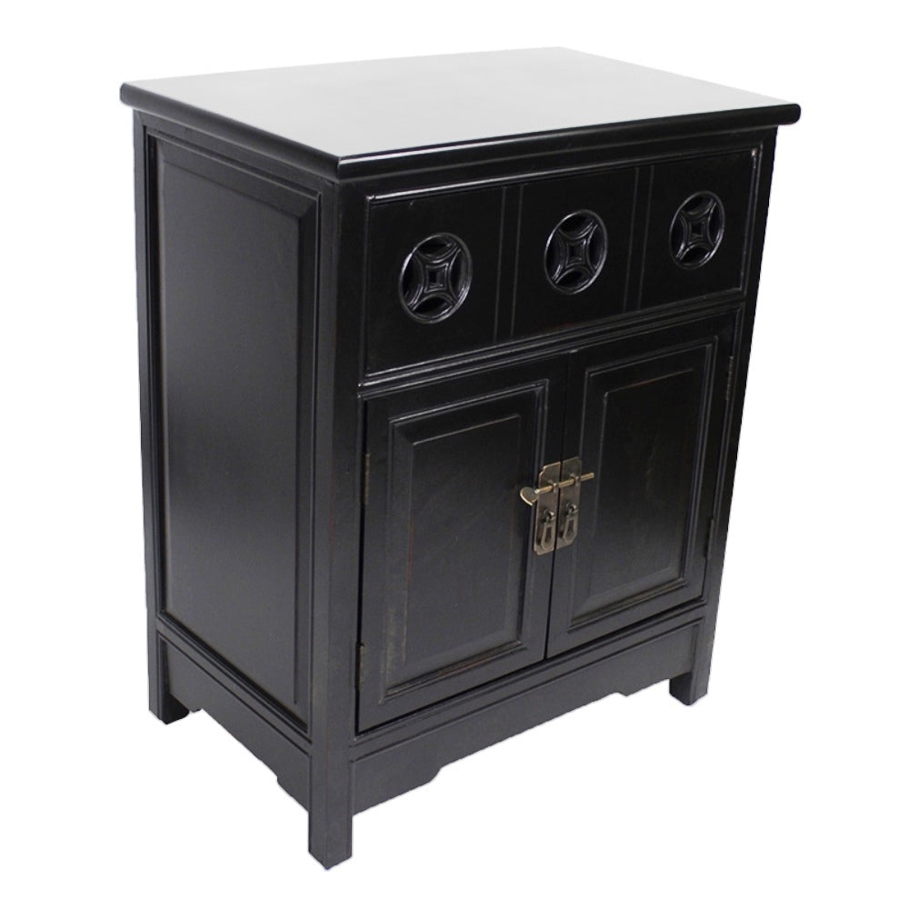 24" X 15" X 30" Black MDF  Wood Sideboard with a Drawer   Doors and Circle Link Cutouts