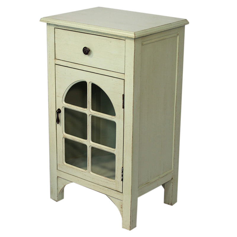 18" X 13" X 30" Light Sage MDF  Wood  Clear Glass Accent Cabinet with a Drawer and Front Arch Door