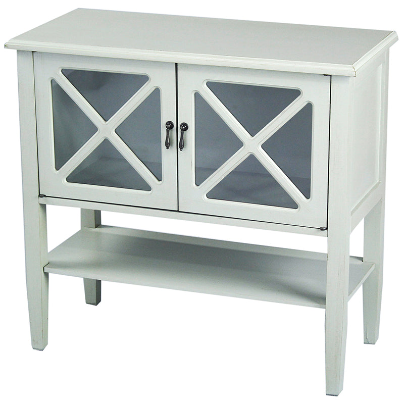 32" X 14" X 30" Light Sage MDF, Wood, Clear Glass Console Cabinet with  Doors and a Shelf