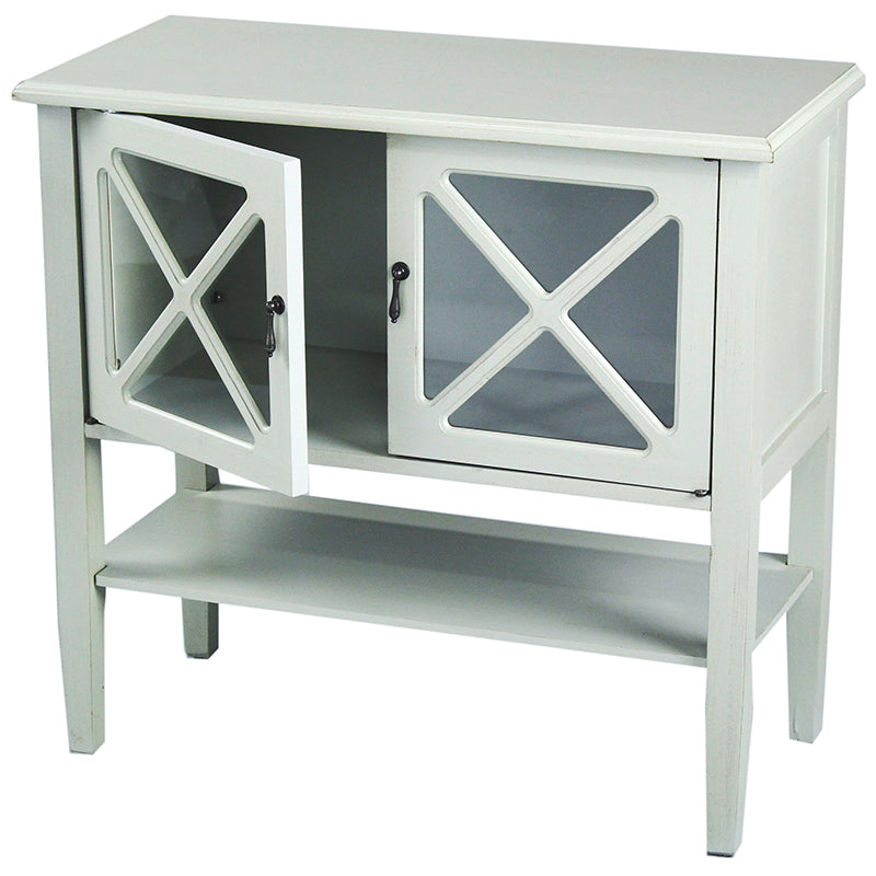 32" X 14" X 30" Light Sage MDF, Wood, Clear Glass Console Cabinet with  Doors and a Shelf