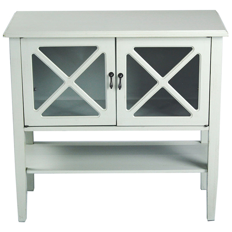 32" X 14" X 30" Light Sage MDF, Wood, Clear Glass Console Cabinet with  Doors and a Shelf