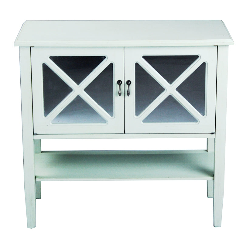 32" X 14" X 30" Light Sage MDF  Wood  Clear Glass Console Cabinet with  Doors and a Shelf