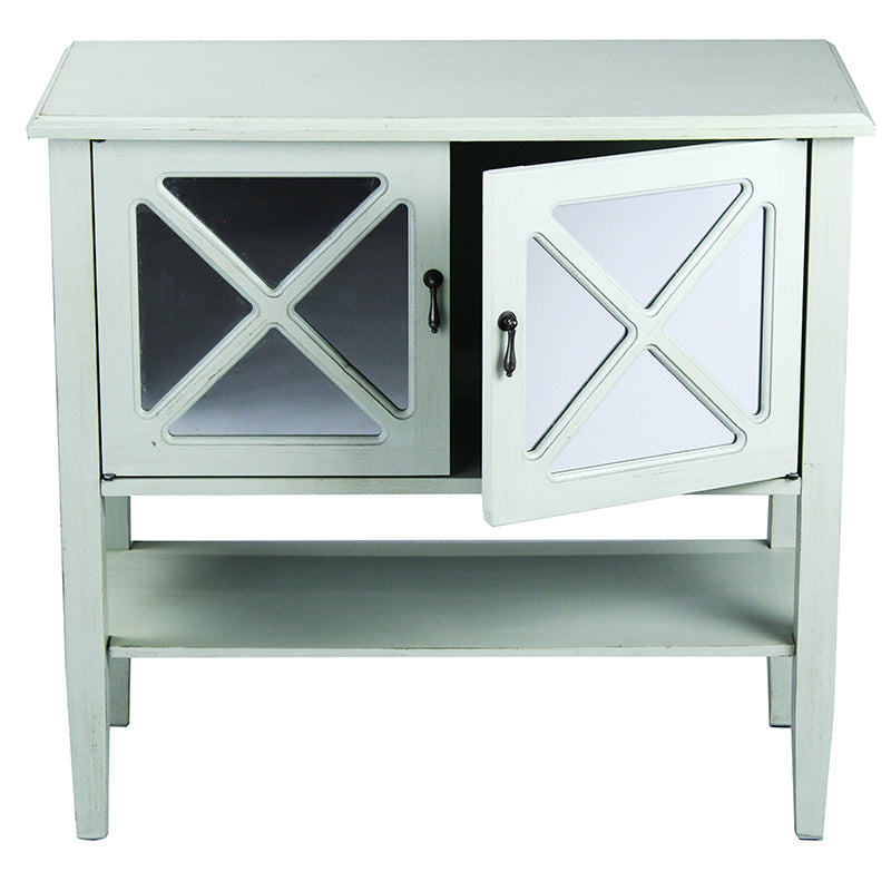 32" X 14" X 30" Light Sage MDF  Wood  Clear Glass Console Cabinet with  Doors and a Shelf