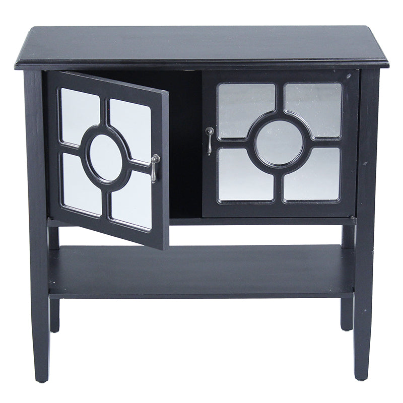 32" X 14" X 30" Black MDF  Wood  Mirrored Glass Console Cabinet with  Doors and a Shelf