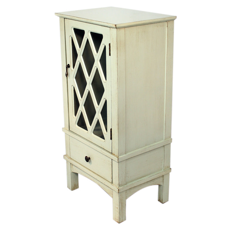 18" X 13" X 36" Light Sage MDF  Wood  Clear Glass Accent Cabinet with a Door and a Drawer