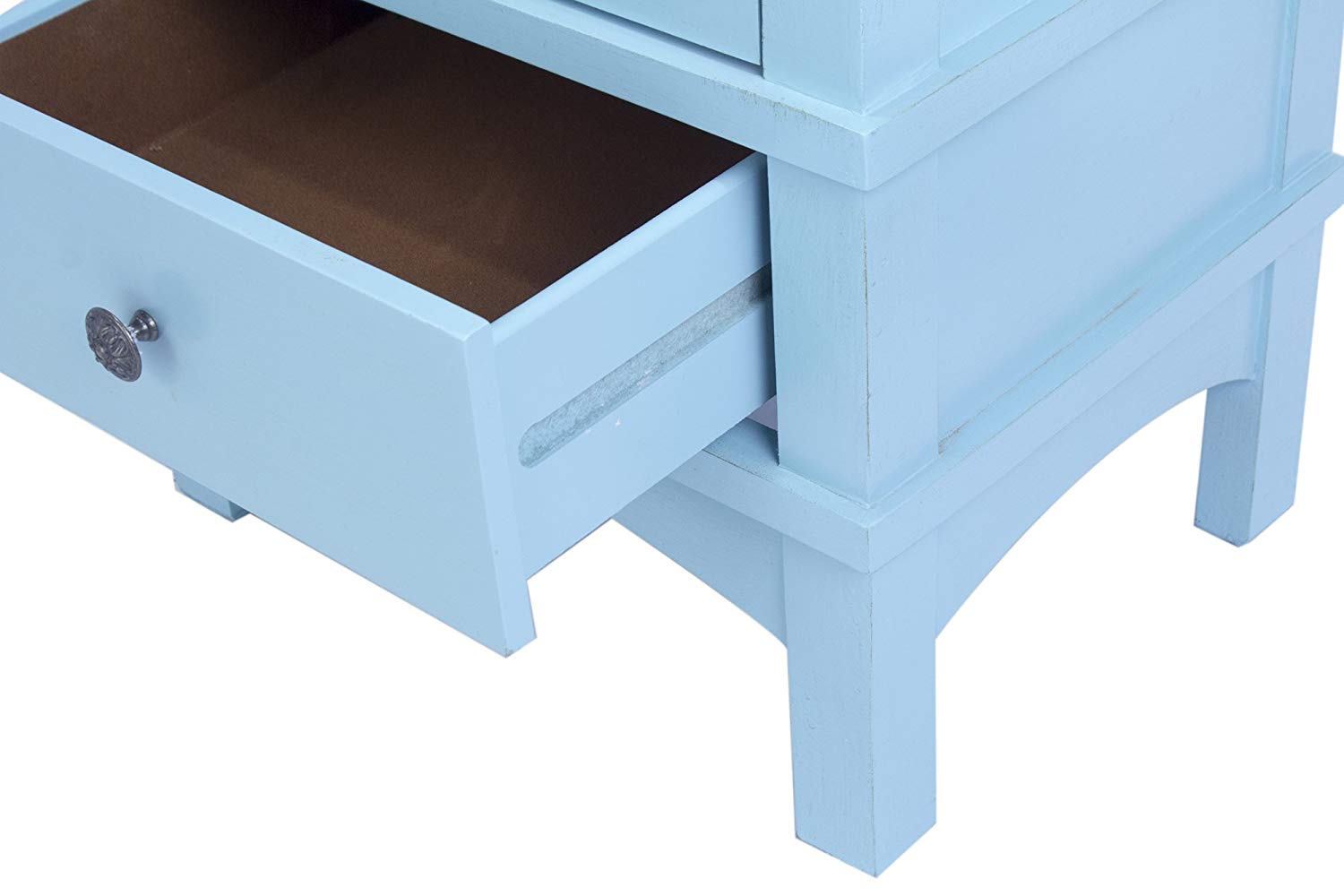 18" X 13" X 36" Aqua MDF  Wood  Clear Glass Accent Cabinet with a Door and Drawer and Paned Inserts