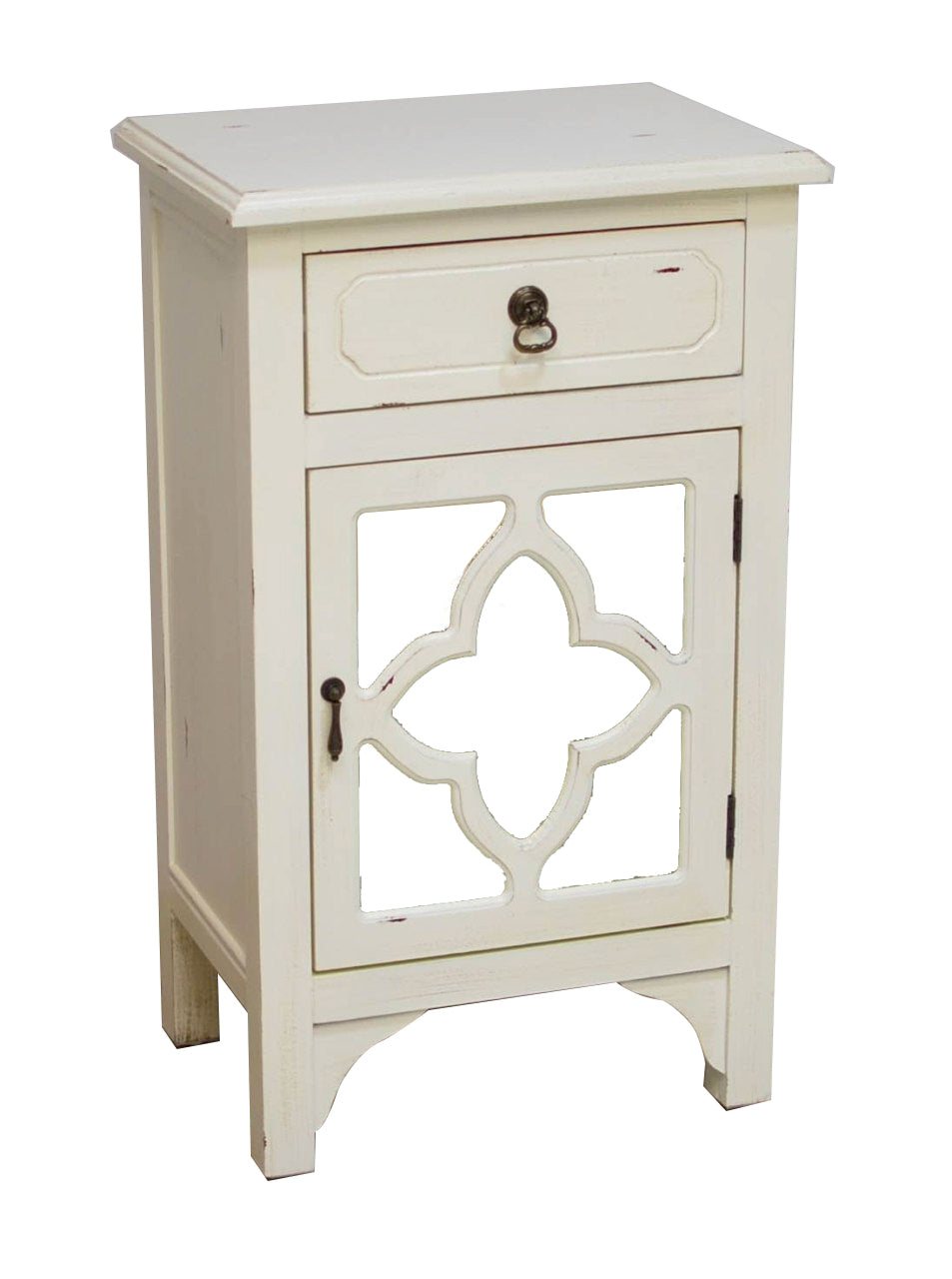 18" X 13" X 30" Antique White MDF  Wood  Mirrored Glass Cabinet with a Drawer and a Door