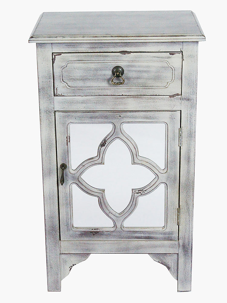 18" X 13" X 30" Gray Wash MDF  Wood  Mirrored Glass Cabinet with a Drawer and a Door