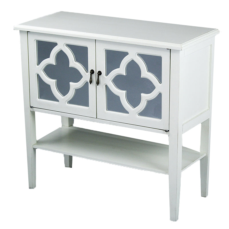 32" X 14" X 30" Antique White MDF  Wood  Mirrored Glass Console Cabinet with  Doors and a Shelf