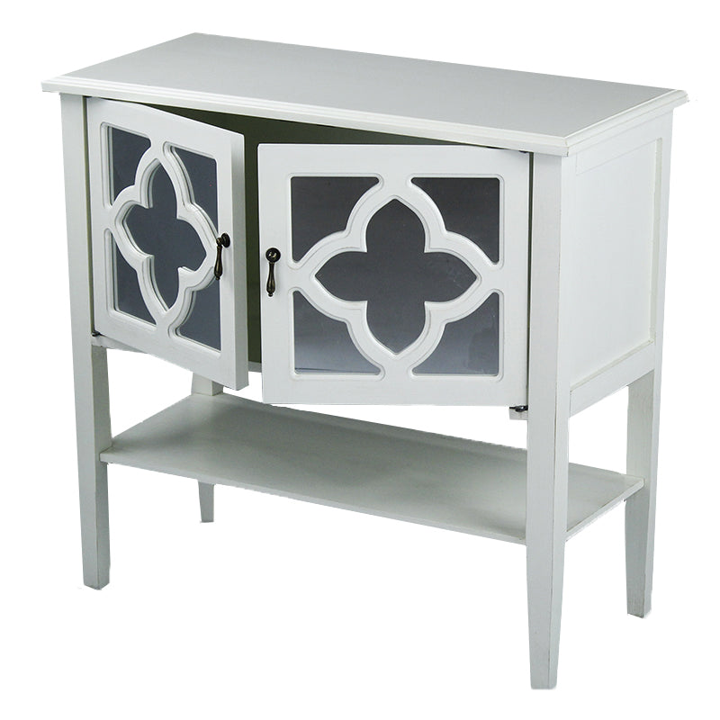 32" X 14" X 30" Antique White MDF  Wood  Mirrored Glass Console Cabinet with  Doors and a Shelf