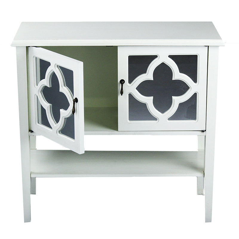 32" X 14" X 30" Antique White MDF  Wood  Mirrored Glass Console Cabinet with  Doors and a Shelf