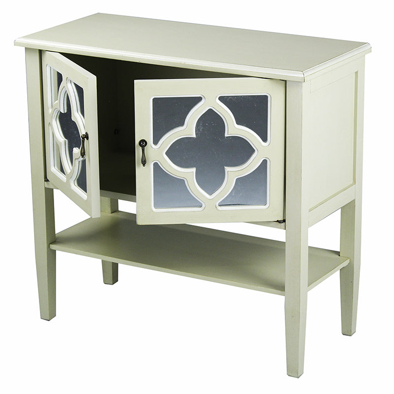 32" X 14" X 30" Beige MDF  Wood  Mirrored Glass Console Cabinet with  Doors and a Shelf