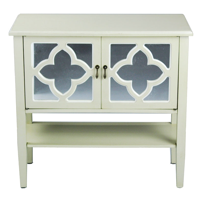 32" X 14" X 30" Beige MDF  Wood  Mirrored Glass Console Cabinet with  Doors and a Shelf