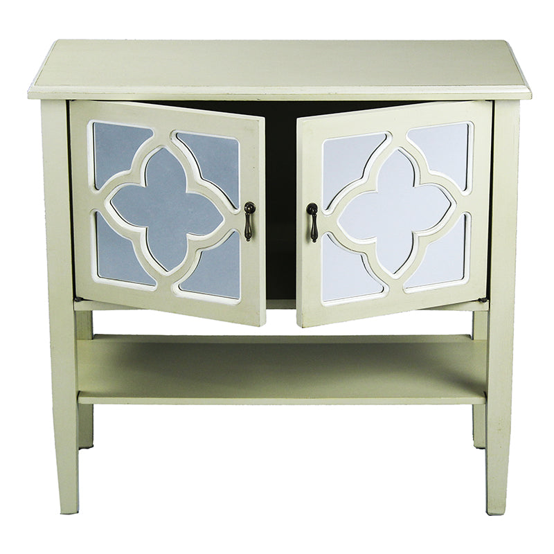 32" X 14" X 30" Beige MDF  Wood  Mirrored Glass Console Cabinet with  Doors and a Shelf