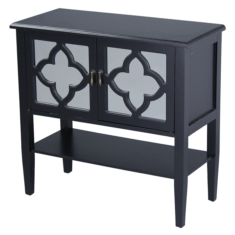 32" X 14" X 30" Black MDF  Wood  Mirrored Glass Console Cabinet with  Doors and a Shelf
