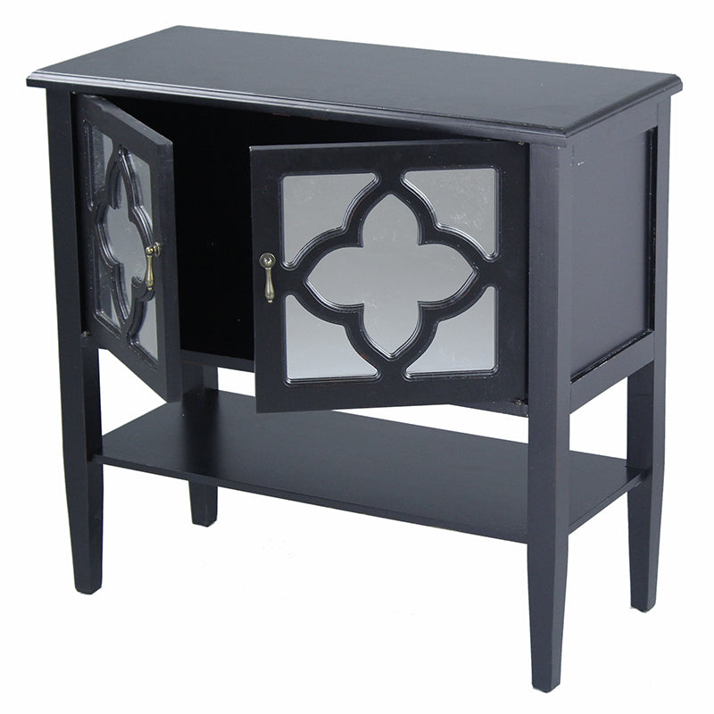 32" X 14" X 30" Black MDF  Wood  Mirrored Glass Console Cabinet with  Doors and a Shelf