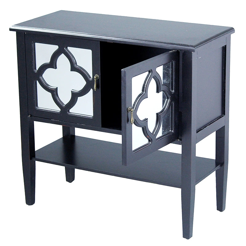 32" X 14" X 30" Black MDF  Wood  Mirrored Glass Console Cabinet with  Doors and a Shelf