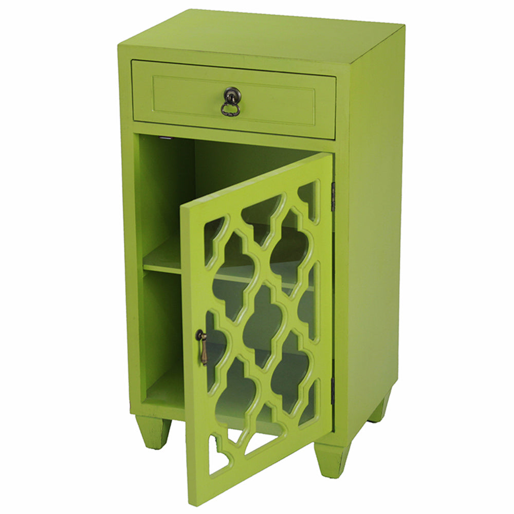 16.75" X 12.75" X 30.75" Citron MDF Wood Clear Glass Accent Cabinet with a Drawer and Door and Arabesque Inserts