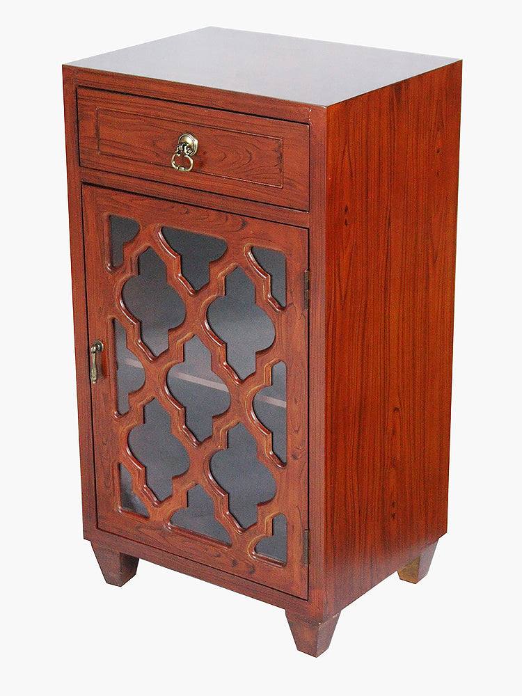 16.75" X 12.75" X 30.75" Mahogany Veneer MDF Wood Clear Glass Cabinet with a Drawer and a Door