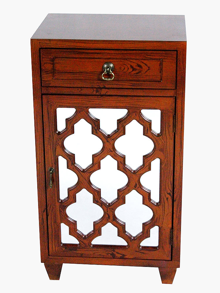 16.75" X 12.75" X 30.75" Mahogany Veneer MDF Wood Mirrored Glass Cabinet with a Drawer and a Door