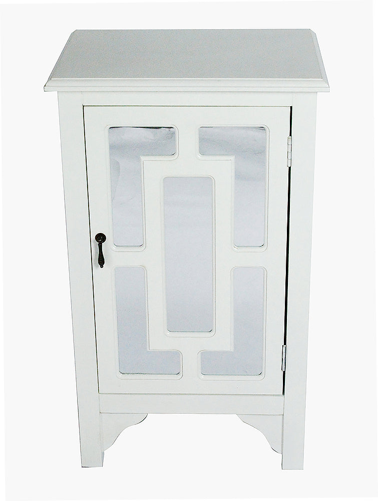 18" X 13" X 30" Antique White MDF  Wood  Mirrored Glass Accent Cabinet with a Door and Mirror Inserts