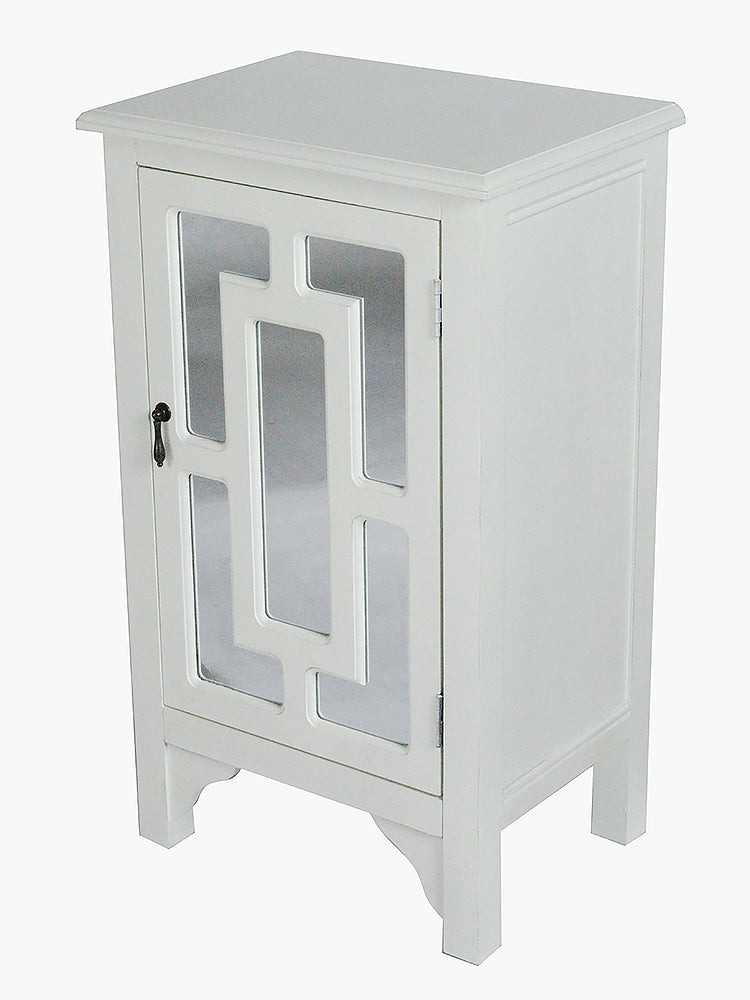 18" X 13" X 30" Antique White MDF  Wood  Mirrored Glass Accent Cabinet with a Door and Mirror Inserts