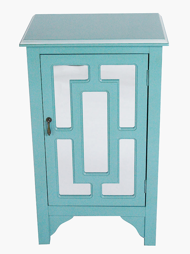 18" X 13" X 30" Turquoise MDF  Wood  Mirrored Glass Accent Cabinet with a Door and Mirror Inserts