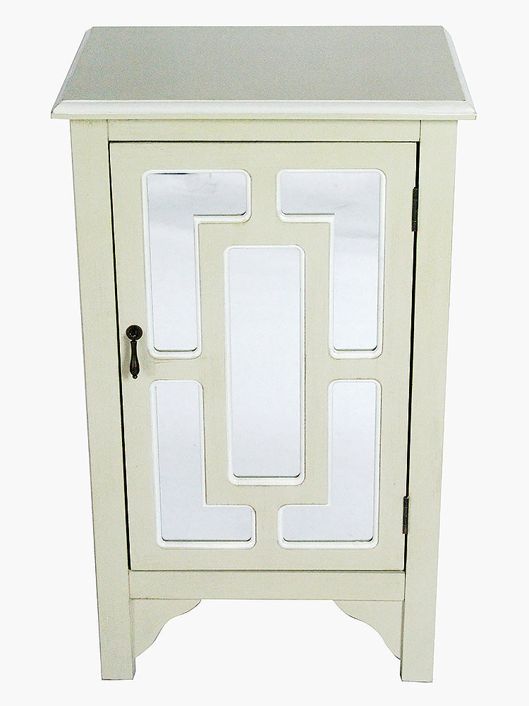 18" X 13" X 30" Beige MDF  Wood  Mirrored Glass Accent Cabinet with a Door and Mirror Inserts