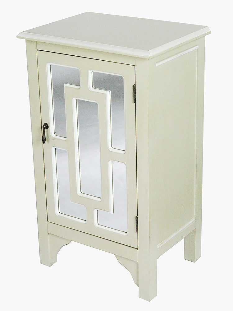18" X 13" X 30" Beige MDF  Wood  Mirrored Glass Accent Cabinet with a Door and Mirror Inserts