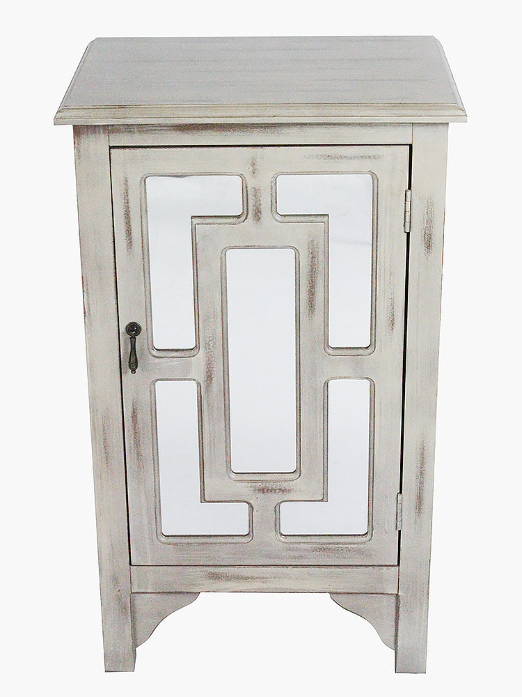 18" X 13" X 30" Taupe Wash MDF  Wood  Mirrored Glass Accent Cabinet with a Door and Mirror Inserts