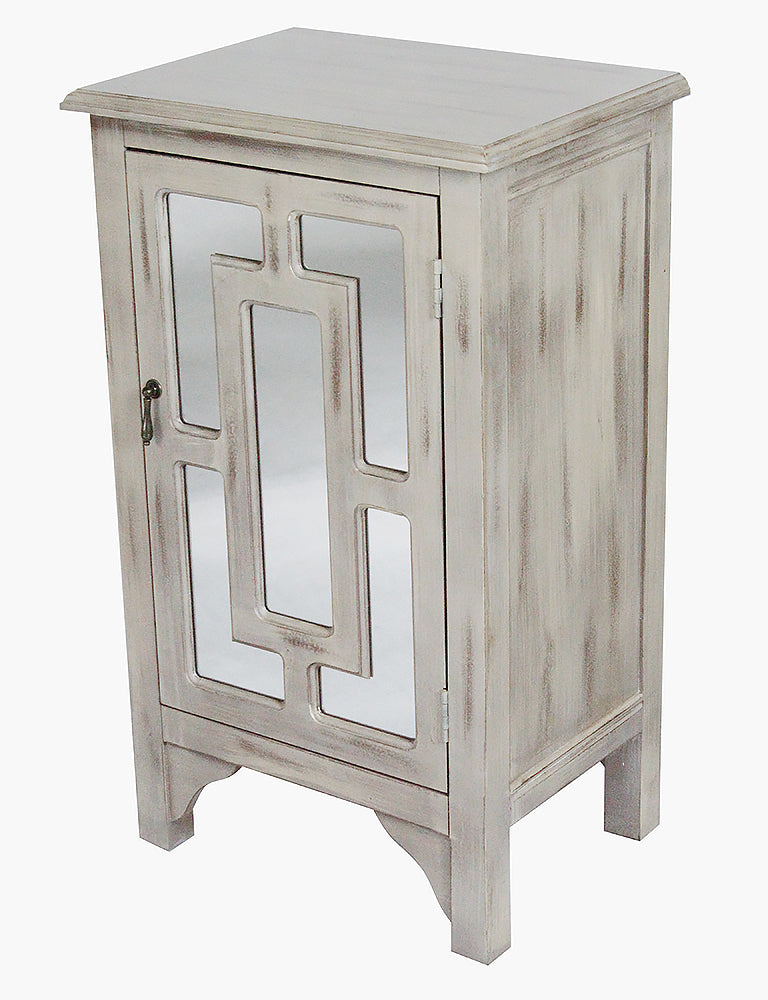 18" X 13" X 30" Taupe Wash MDF  Wood  Mirrored Glass Accent Cabinet with a Door and Mirror Inserts
