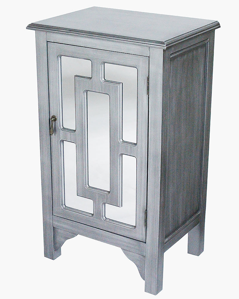 18" X 13" X 30" Gray Wash MDF  Wood  Mirrored Glass Accent Cabinet with a Door and Mirror Inserts