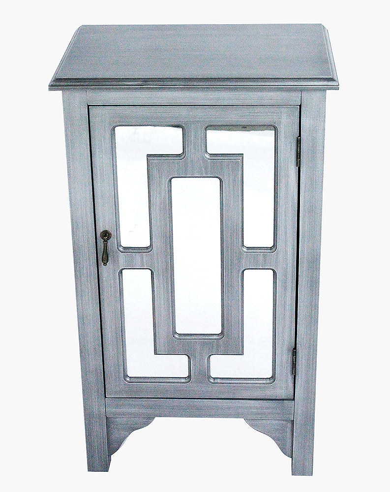 18" X 13" X 30" Gray Wash MDF  Wood  Mirrored Glass Accent Cabinet with a Door and Mirror Inserts